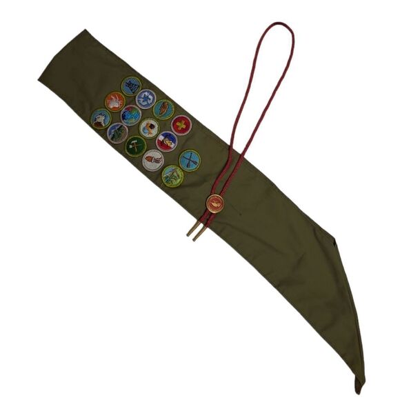 VINTAGE 70s Boy Scouts of America button up shirt with sash and patches S/M - Picture 4 of 16